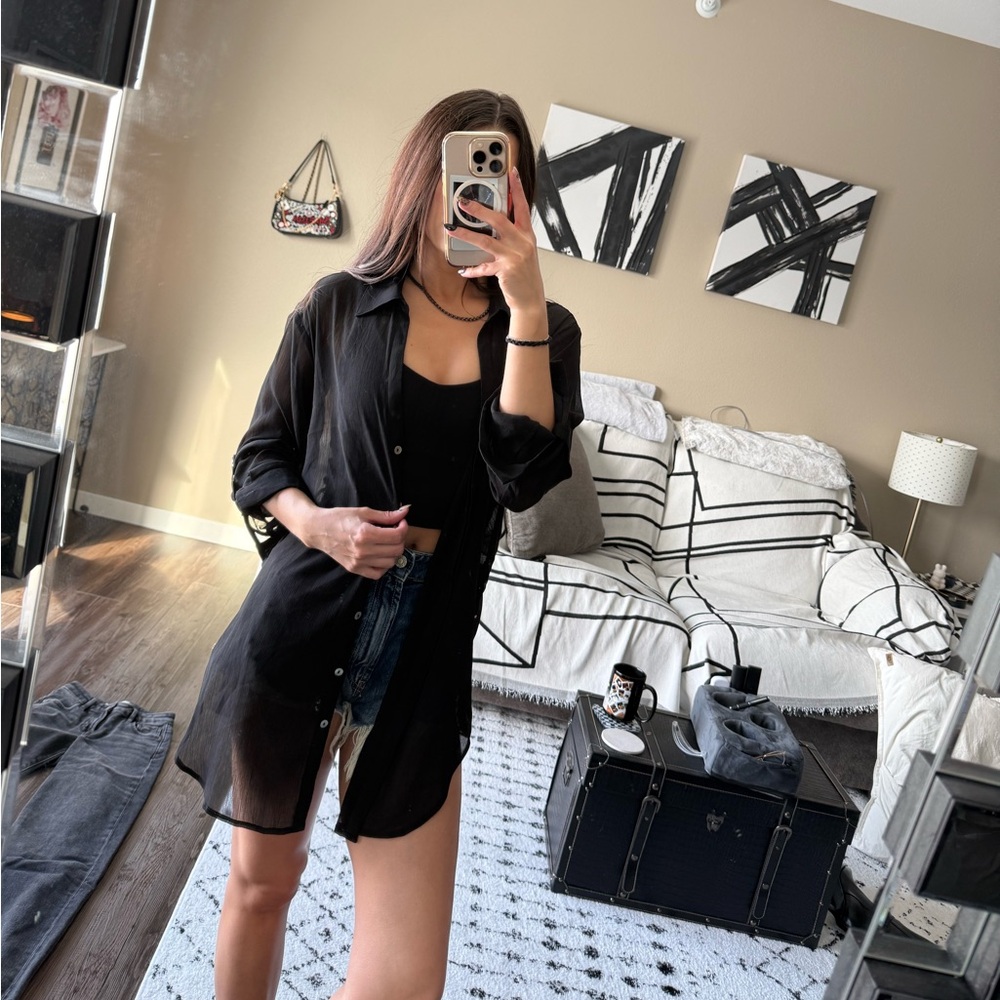 Lovestitch Black Sheer Button Down Shirt